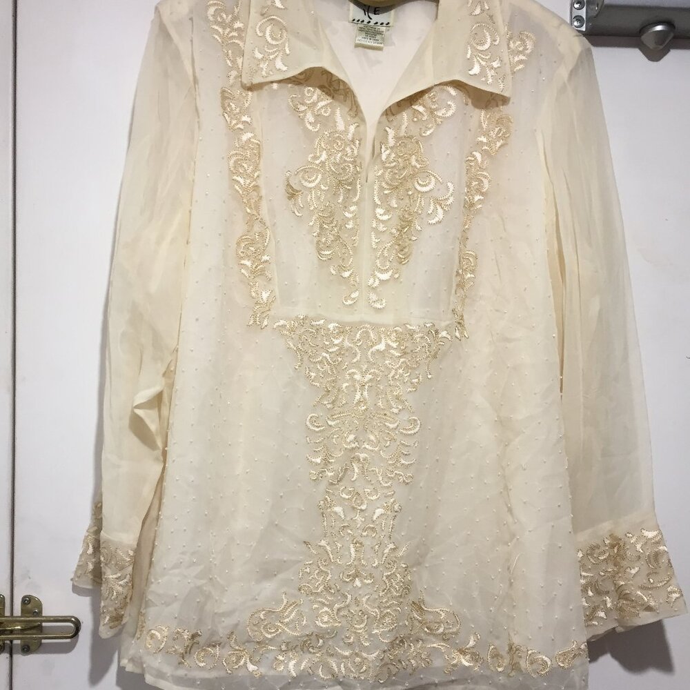 VINTAGE ILE EMBROIDERED EMBELLISHED SILK BLOUSES SIZE 2XL